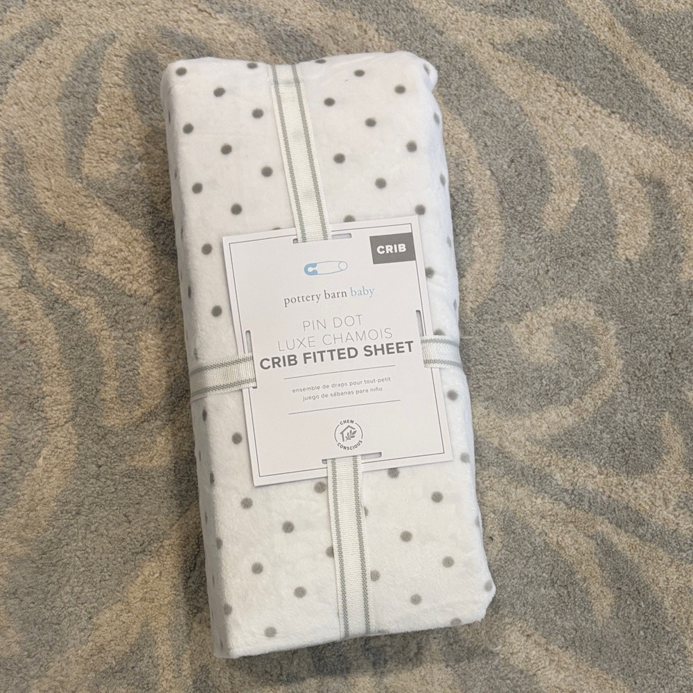Pottery Barn Baby Pin Dot Crib Fitted Sheet - White and Gray